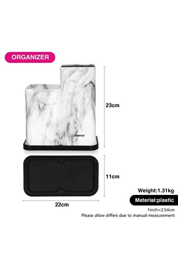 Fissman Kitchen Knife And Utensil Organizer 11x11x23+11x11x17cm, Marble (Plastic)