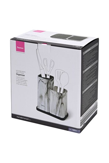 Fissman Kitchen Knife And Utensil Organizer 11x11x23+11x11x17cm, Marble (Plastic)