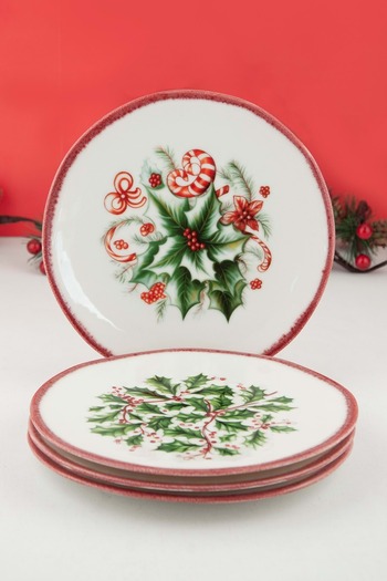 Bursa Porselen Dekor Winterberry 4 Pieces of Porcelain Cake Plates