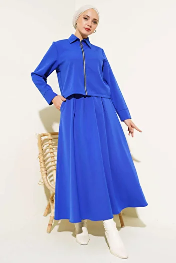 VOLT CLOTHİNG Women's Zippered Flared Skirt Double Suit