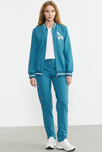 Sementa Zippered Knitwear Combination Tracksuit Set - Turquoise