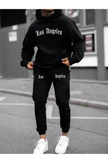 EVIus Los Angeles Printed - Σετ χειμερινής φόρμας με κουκούλα 100% βαμβακερή
