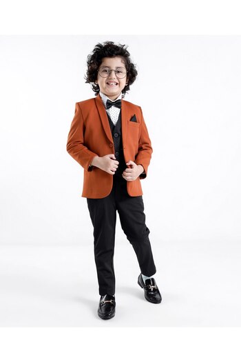 Babyhug Woven Full Sleeves Stretch Fit Five Piece Party Suit Solid Colour-  Rust & Black