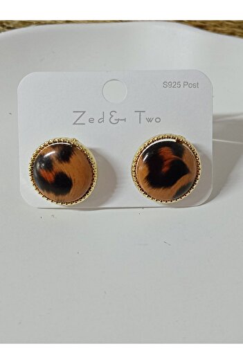 mos&more Brown Leopard Small Button Women's Earrings