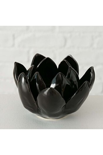 Homelux Candle holder lotus flower 10x10x7 cm, ceramics, black