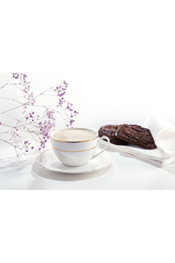 Homelux Coffee/tea Set 12 Pieces, Porcelain, 220 ml Cup Sauce, White/gold, Aura