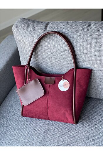 BAGLOVİS Sunny Suede Large Claret Red Women's Shoulder Bag