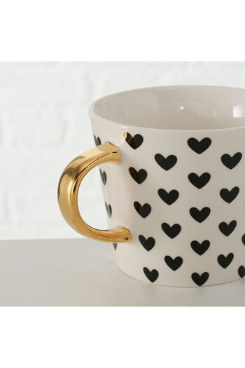 Homelux Cana de cafea/ceai Hearts, porțelan, 310 ml, alb/negru/auriu, model 1