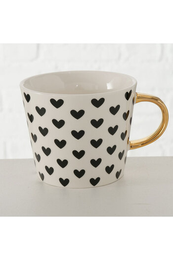 Homelux Cana de cafea/ceai Hearts, porțelan, 310 ml, alb/negru/auriu, model 1