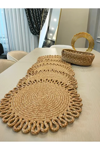 ADES HOME DESİGN Jute, American Service Set, 6 Plates, 1 Bread Basket, Plate Mat, Plate Set, Modern Lux Presentation