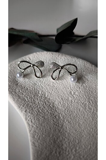 VOBEEYKU Zircon Stone and Pearl Detailed Bow Earrings