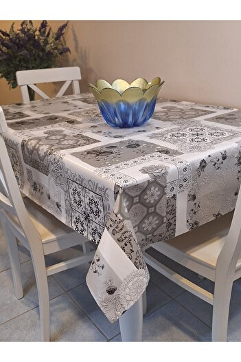 Başak Ev Tekstili Fiber Pvc Oilcloth - Patterned Erasable Tablecloth (Grey)