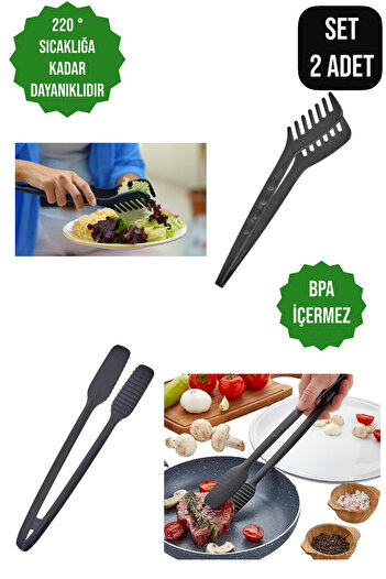 CocoVia 2-Piece Serving Set - Practical Fireproof Non-Stick Serving Set - Salad Pasta Serving - Meat Tong