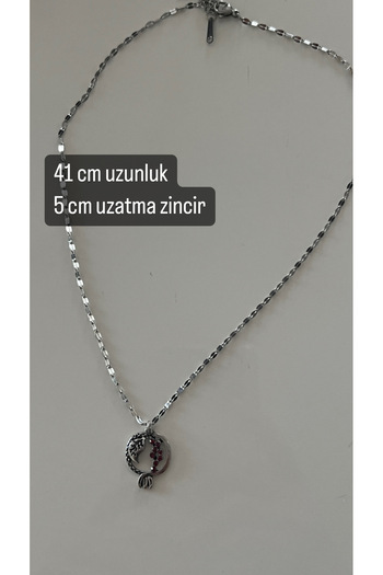 tones official Çelik Zincirli Gümüş Renk Minimal Nar Kolye