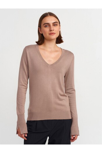 Dilvin 10427 Model Mink Knitwear Slit Sleeve Sweater