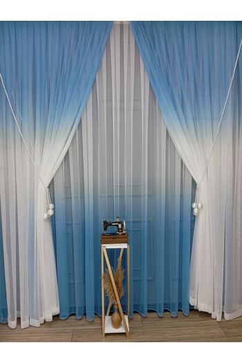 farbateks Blue Color Color Transitioning Gradient Right/Left Suit Tulle Background Curtain
