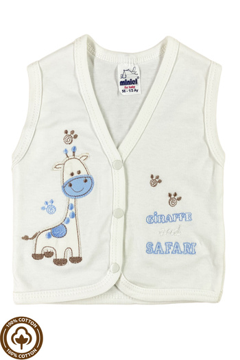 Miniel Baby Boy Giraffe Embroidered Organic Cotton 3-6-9 Months 2-Piece Combed Baby Vest - Gray