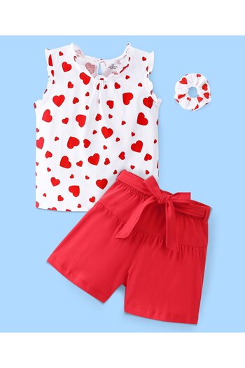 Ollington St. Ollington St. Cotton Knit Sleeveless Top & Shorts Set Heart Print - White & Red