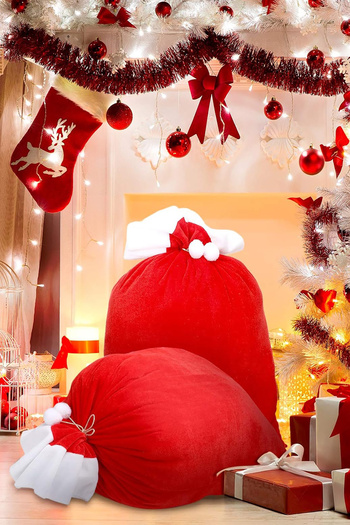Parti dolabı Large Size Red 72X38Cm Santa Claus Drawstring Fleece Christmas Gift Dispensing Sack