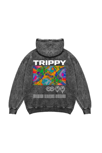 Sekizbiraltı Trippy Printed Oversize Unisex Washable Black Hoodie