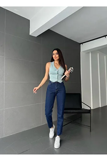 LAMİRA Blue Mom High Waist Lycra Jeans