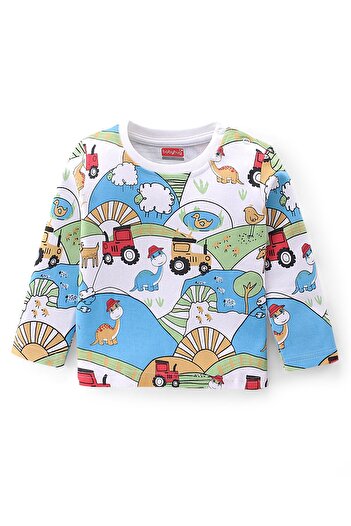 Babyhug Babyhug Cotton Interlock Knit Full Sleeves Night Suit Dino Print - White