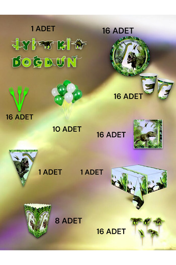 VibeHome Ultra-Luxury Set for 16 People with Dinosaur Theme - Birthday Party and Fun Events