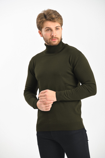 Çizgi Triko Regular Men's Knitwear Gray Sweater Full Turtleneck Sleeves and Waist Elastic Winter