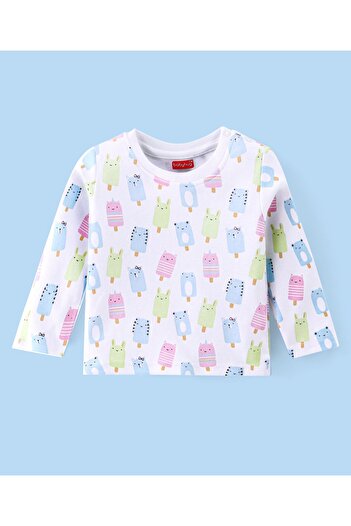Babyhug Babyhug Cotton Knit Interlock Full Sleeves Night Suit With Ice Cream Print - White