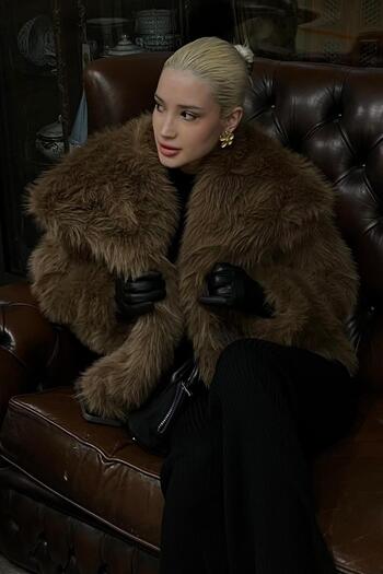 Madmext Brown Soft Textured Women's Fur Coat Mg2204