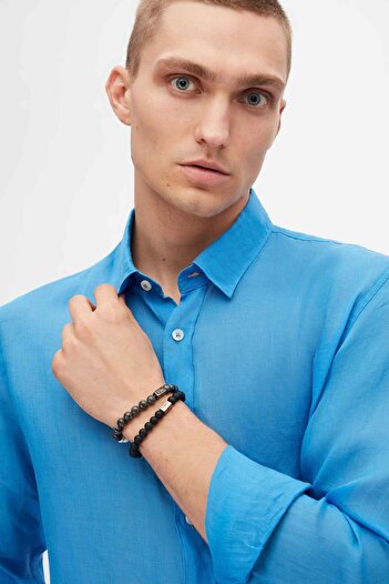 Tween Slim Fit Royal Blue %100 Keten Gömlek