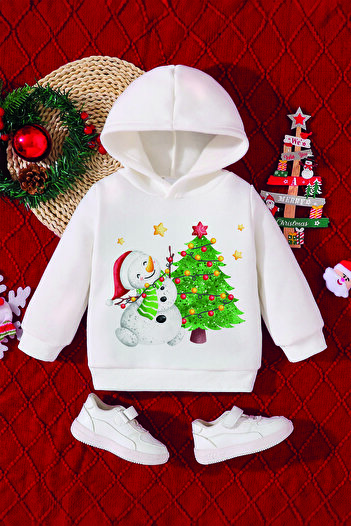 ADABEBEK New Year's Special Tree and Snowman Printed Baby Sweatshirt 10134