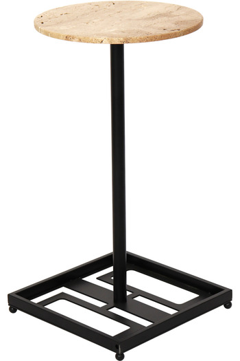 Areka Black Service Table, Black Iron Base, Granite Top