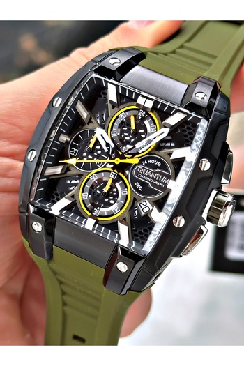 Quantum Function Green Color 5 Atm Waterproof Silicone Cord Steel Case Men Wrist Watch 1161