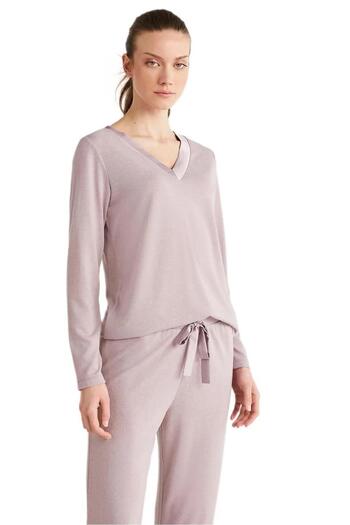 Catherine's Women's Long Sleeve V Neck Lilac Pajamas Suit C3T3N4O2