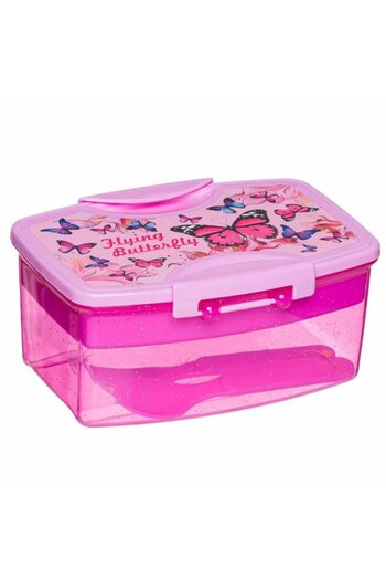 Micostore Children's Compartmented Casserole, With Cutlery, Butterfly Pattern, 920 Ml, 18 X 13.5 X 8.3 Cm