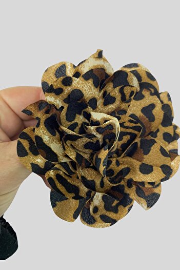 Seamoda Leopar Desen Şifon Kumaş Yaka  İğnesi Broş-KAHVE