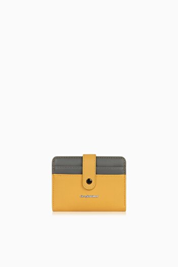 CENGİZ PAKEL Cengiz Pakel Women's Mini Size Wallet with Snap Detail - 65315 - Mustard/Grey