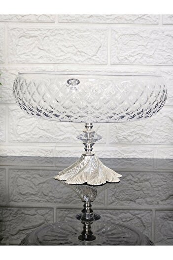 atabey home collection Lotus Crystal 24 cm Square Cutout Decor Silver Semerkand Foot Lattice Salad Bowl