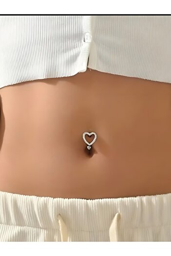 DCPİERCİNG Cerrahi Çelik Sıralı Zirkon Taşlı Kalp Göbek Belly Piercing