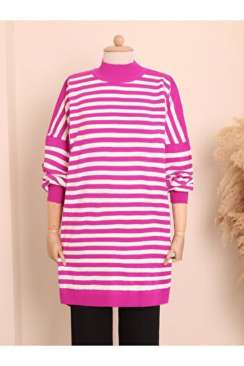 Modamorfo Striped Oversize Double Plate Pique Knit Knitwear Tunic