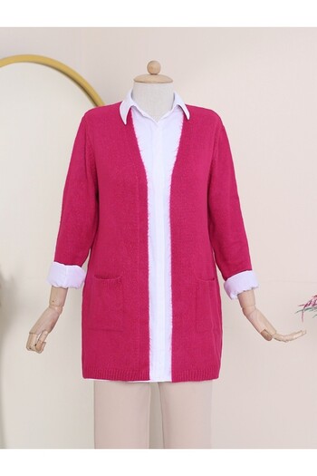 Modamorfo Soft Knitwear Cardigan with Double Pockets - Fuchsia