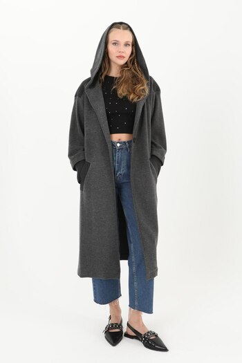 Puane Anthracite Women's Cardigan with Hood and Belt 15190