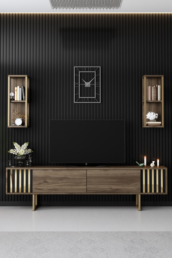 Modatte Gold Line Demir Ayaklı Ceviz Tv Ünitesi