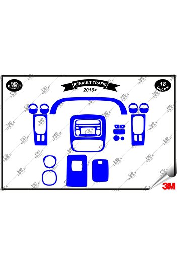 FD Damla Etiket Consola de torpedo Renault Trafic 2016 - Set de 18 piese albastru cu finisaj mahon pe piept