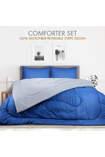 Hotel Linen Klub Stripe Reversible  Comforter Set- Ultra Soft  Microfiber Fabric, Soft Siliconized Fiber Filling