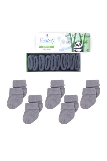Novibaby 5-Piece Bamboo Newborn Baby Socks I Cloud Gray Baby Girl Boy Socks