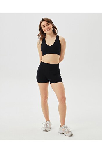 Ayma Active Black Women's Organic Cotton High Waist Front Seamless Mini Tights Shorts