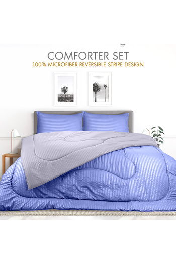 Hotel Linen Klub Stripe Reversible  Comforter Set- Ultra Soft  Microfiber Fabric, Soft Siliconized Fiber Filling