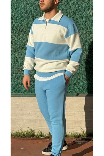 Altamira Σετ φόρμας Baby Boy μπλε ριγέ μισό φερμουάρ Oversize με ελαστικά πόδια